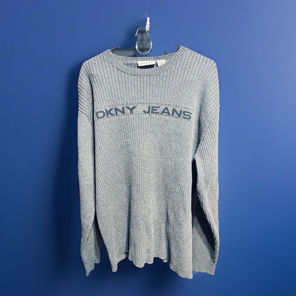 DKNY Men’s Sweater Gray Sz XXL Ribbed Long Sleeve Medium Weight N11
